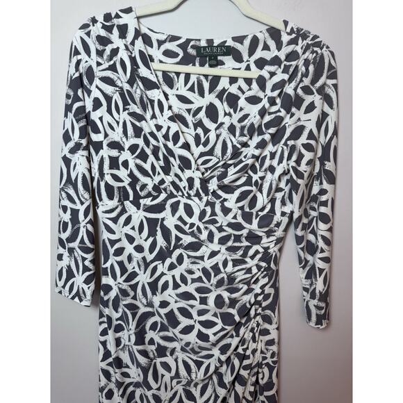 Lauren Ralph Lauren Surplice Dress Women Size 6 Black White V Neck Faux Wrap - Picture 7 of 9